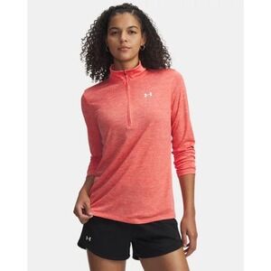 Under Armour Pullover 1/4 Zip Women XL Coral HeatGear Loose Fit Long Sleeve Top